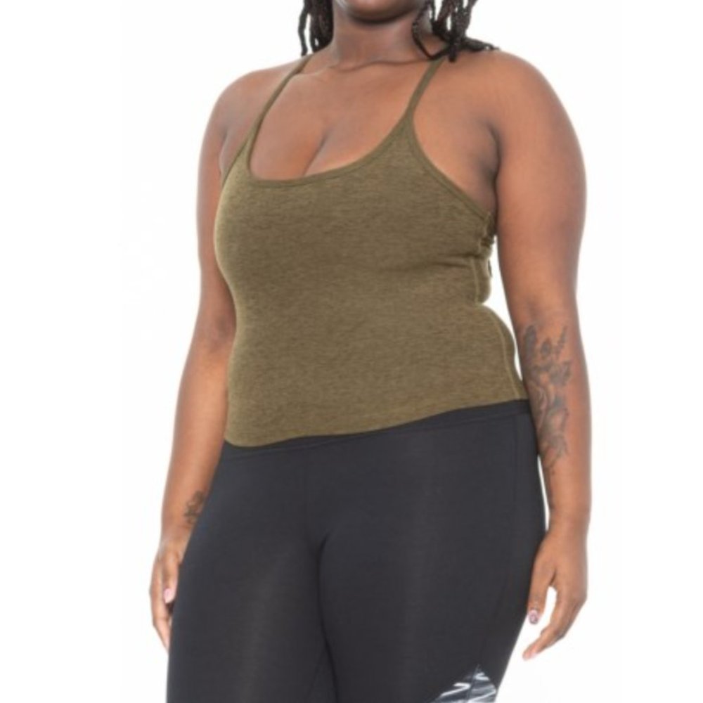 Beyond Yoga Olive Heather Spacedye Shelf Bra Racerback Cropped Tank Top 2X or 3X